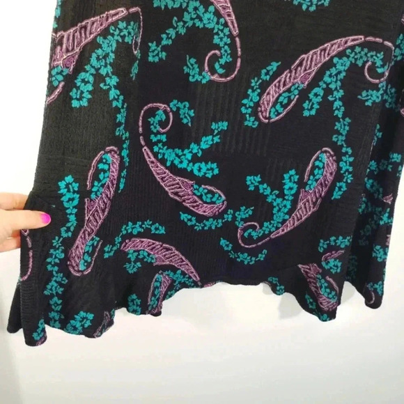 CLEARANCE Vintage Notations Skirt Paisley Print Pink Aqua Ruffle Hem Stretchy XL - Picture 8 of 12